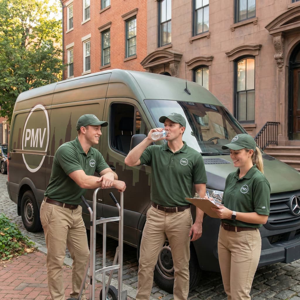 Mover guiding a customer through a small apartment move in Philadelphia
